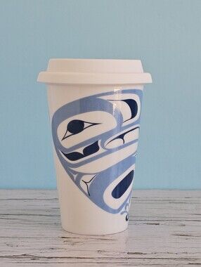 Native Northwest Art Travel Mug, Ceramic Double Wall